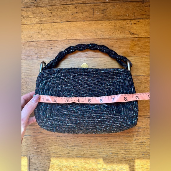 40s Vintage Navy Blue/ Black Carnival Glass Beaded Bag - Picture 10 of 13